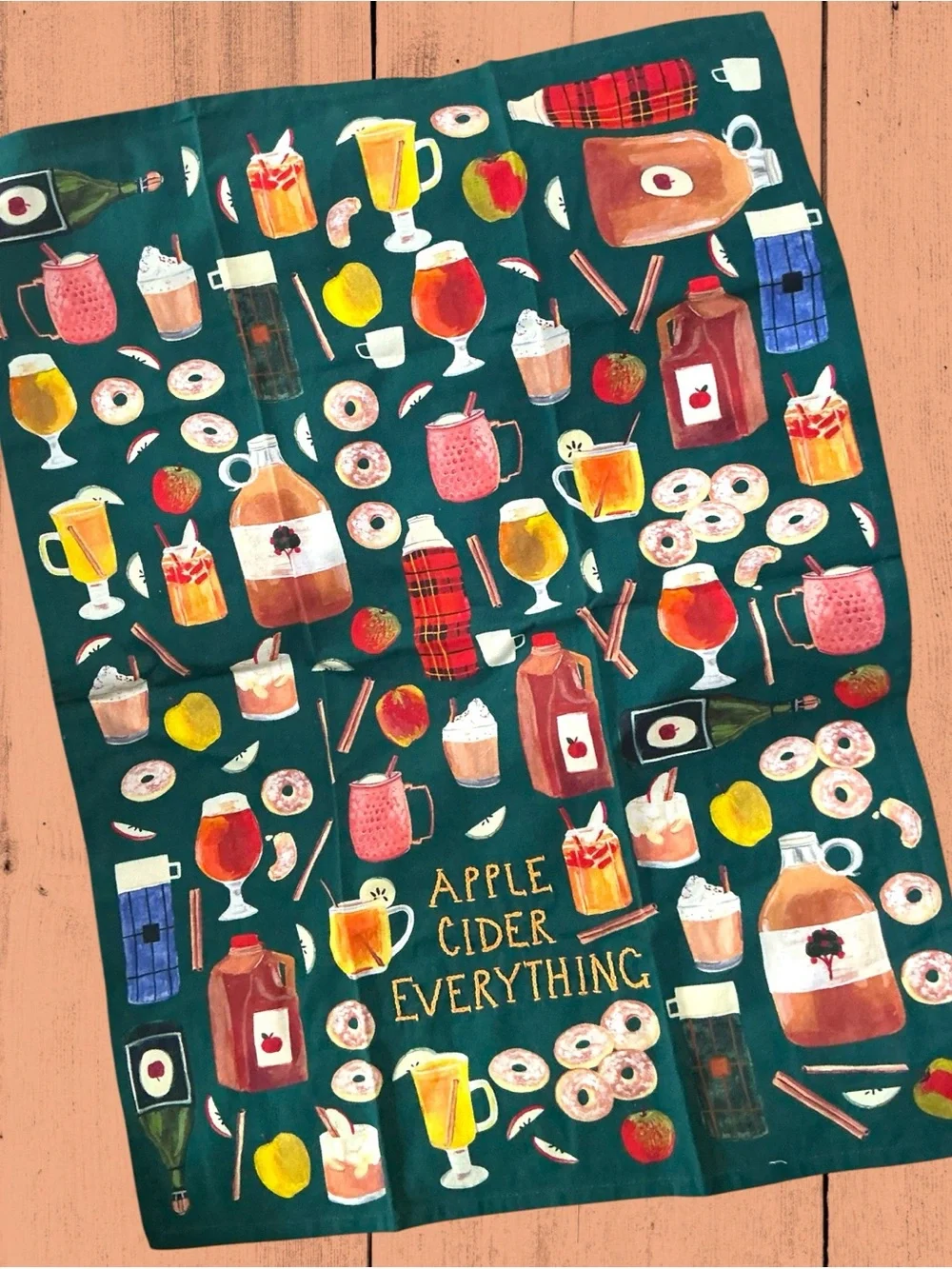 NWOT Anthropologie Large 100% Cotton Fall Apple Cider Theme Dish Towel Retro